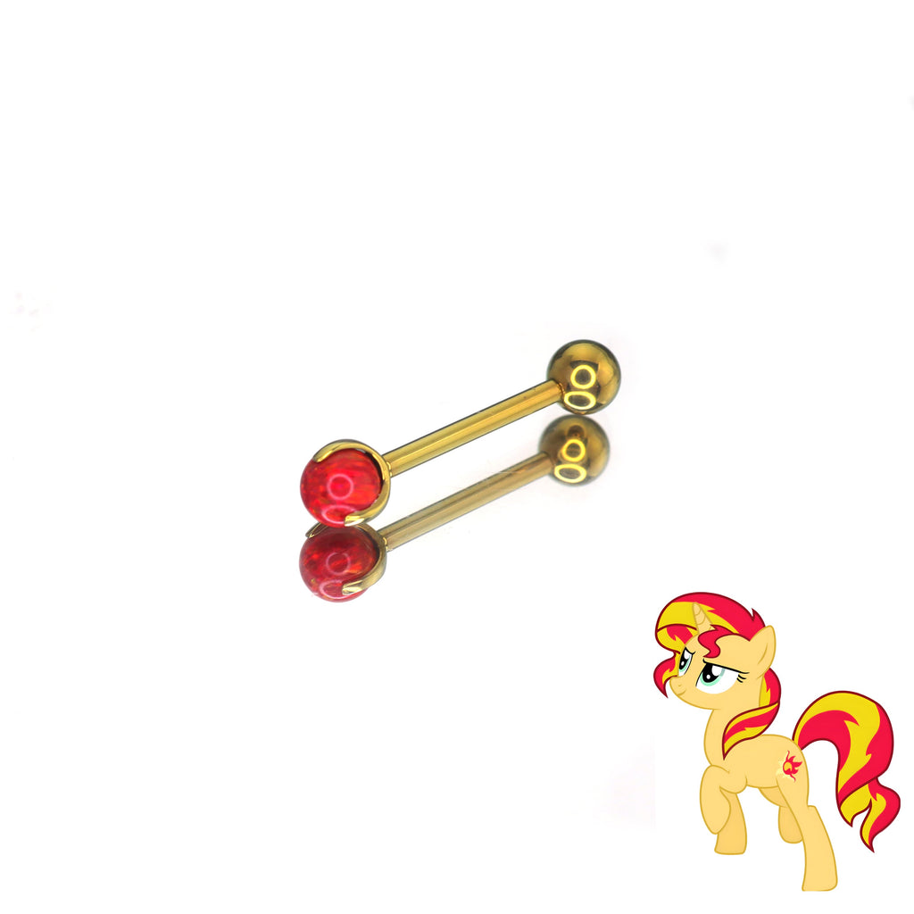 MLP Opal CZ Barbell - Tongue/Nipple Straight Barbell - MLP Opal CZ Barbell - Tongue/Nipple Straight Barbell - Sunset Shimmer / 12mm / 4mm by CRUXJEWELRY