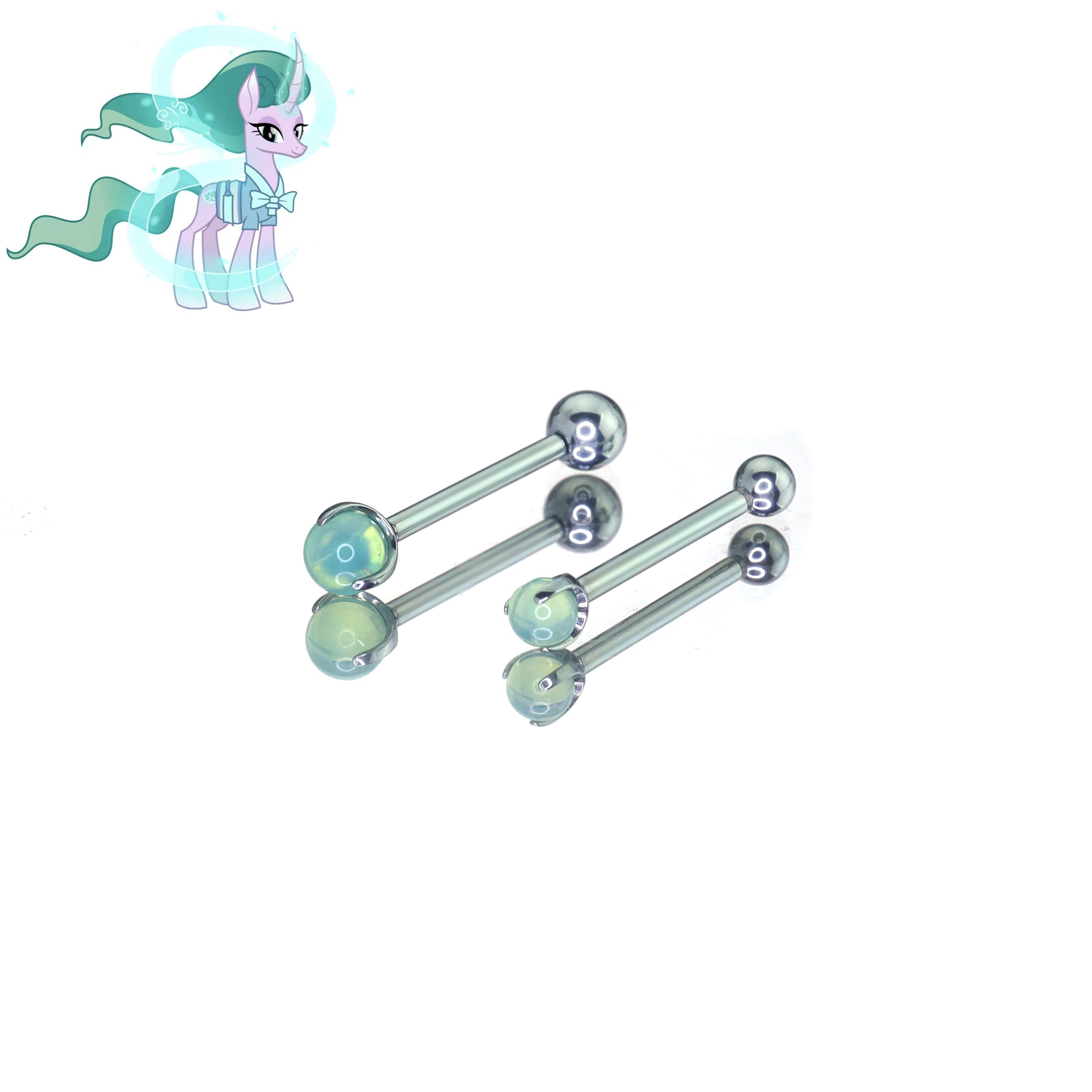 MLP Opal CZ Barbell - Tongue/Nipple Straight Barbell - MLP Opal CZ Barbell - Tongue/Nipple Straight Barbell - cerulean-mist / 12mm / 4mm by CRUXJEWELRY