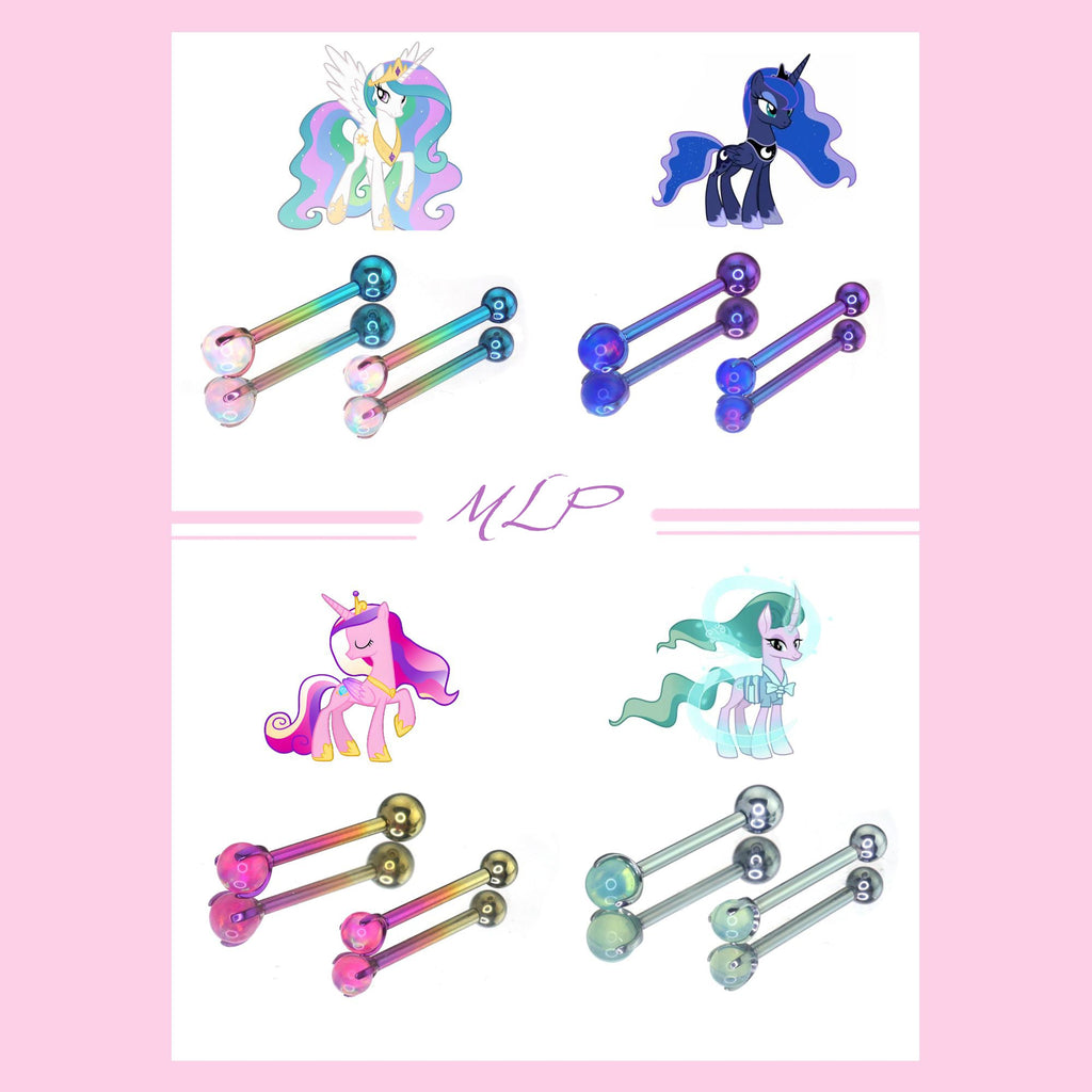 MLP Opal CZ Barbell - Tongue/Nipple Straight Barbell - MLP Opal CZ Barbell - Tongue/Nipple Straight Barbell - Rainbow Dash / 12mm / 4mm by CRUXJEWELRY