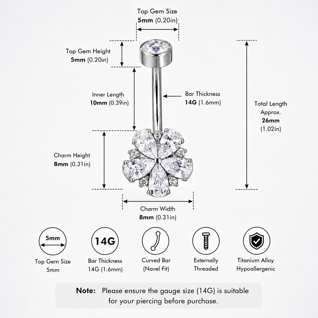 Cherry Blossom Titanium CZ Belly Ring