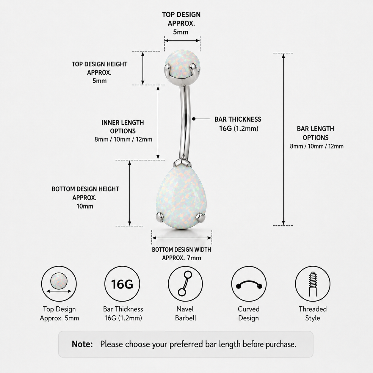 Teardrop Double Opal Titanium Belly Ring