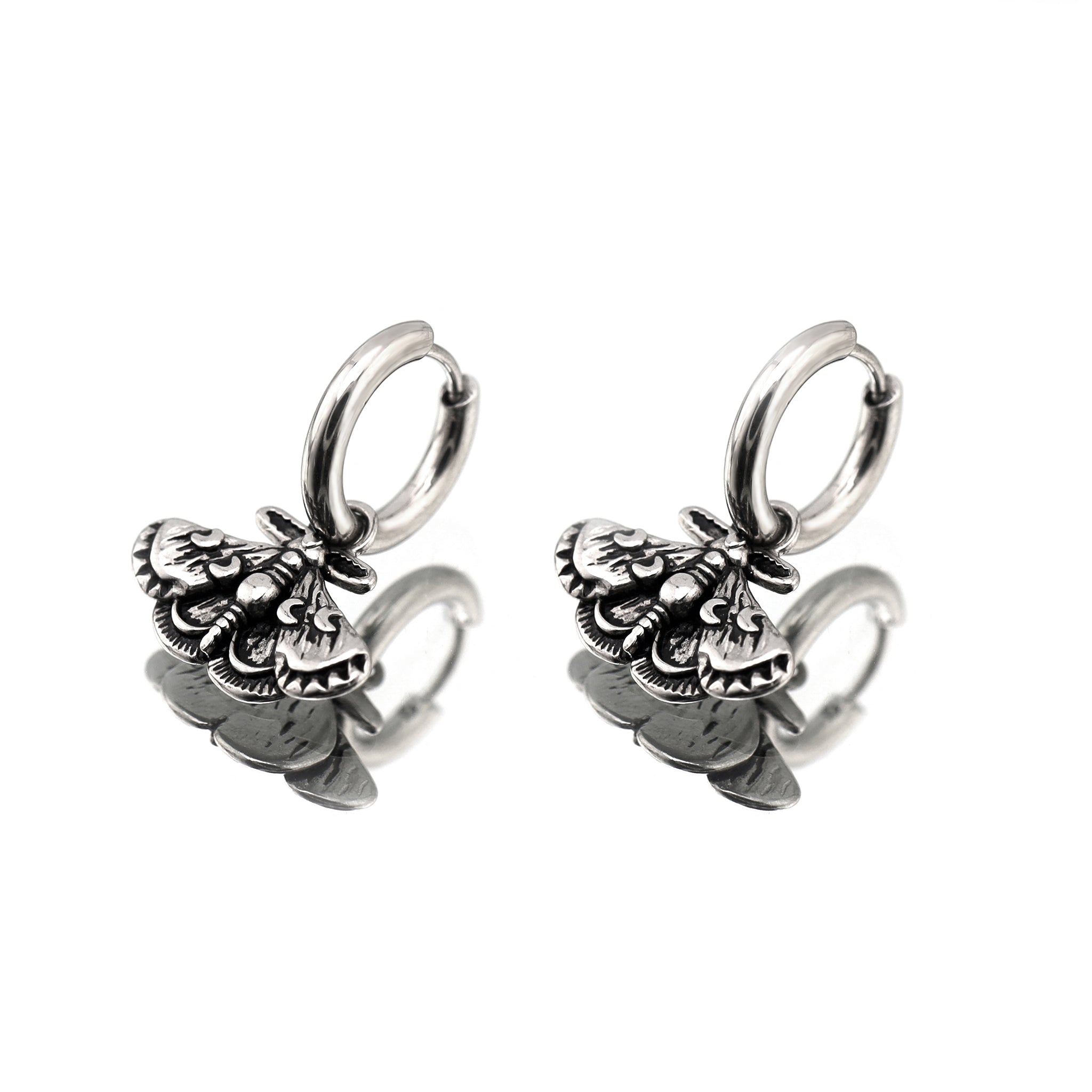 Gothic Moth Insect Pendant Stainless Steel Earrings - Gothic Moth Insect Pendant Stainless Steel Earrings - Single by CRUXJEWELRY
