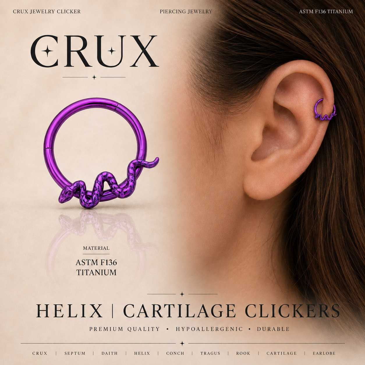 Titanium Snake Septum Clicker