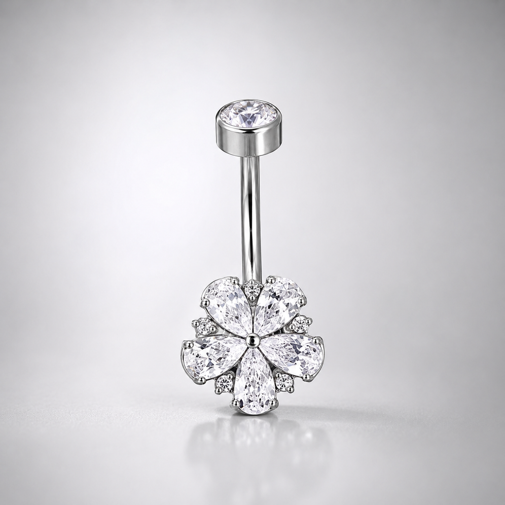 Cherry Blossom Titanium CZ Belly Ring