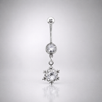 Anneau de nombril pendant en acier inoxydable avec zircon cubique en forme de flocon de neige 