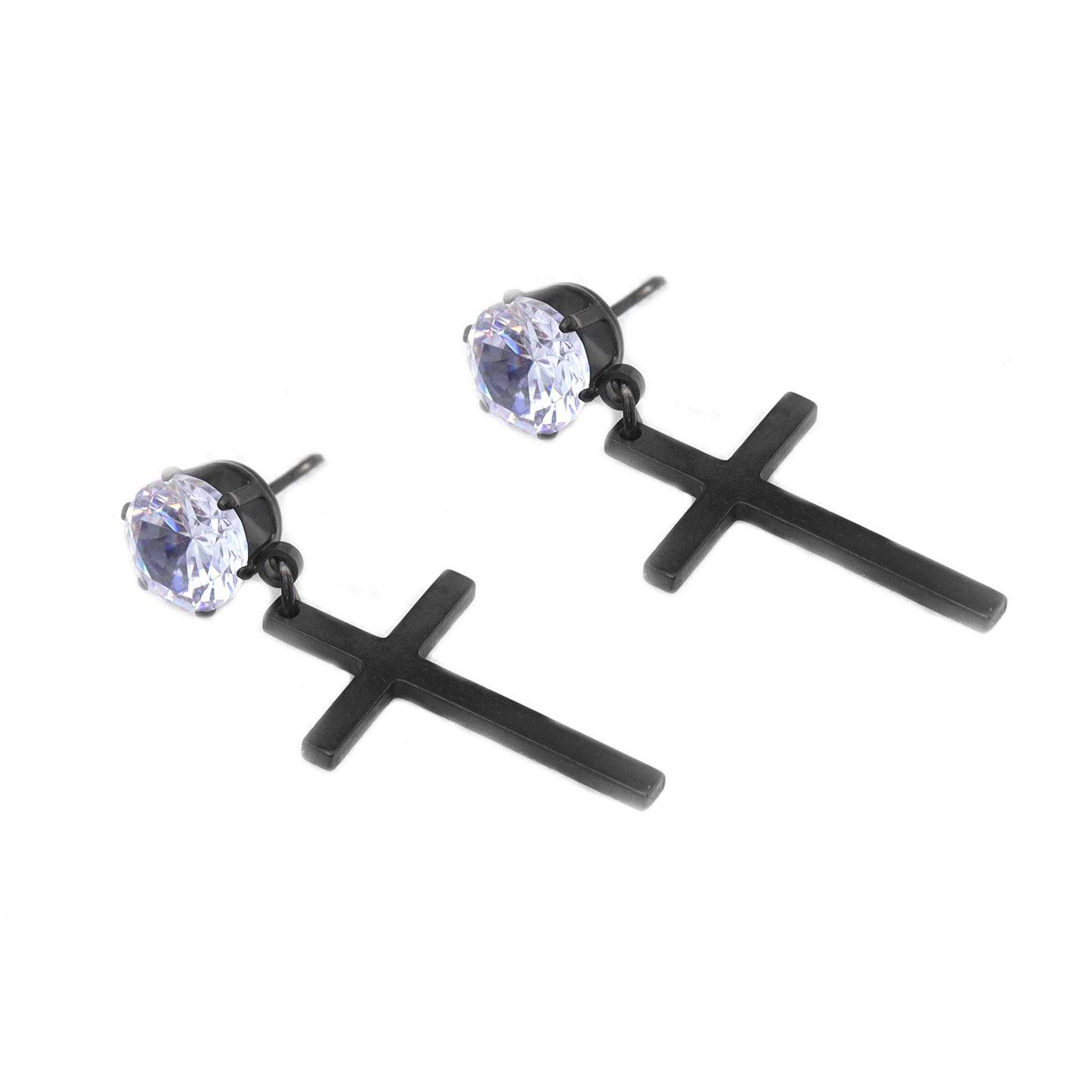 Cross CZ stainless steel Pendant Earring - Cross CZ stainless steel Pendant Earring - Pair of Black by CRUXJEWELRY