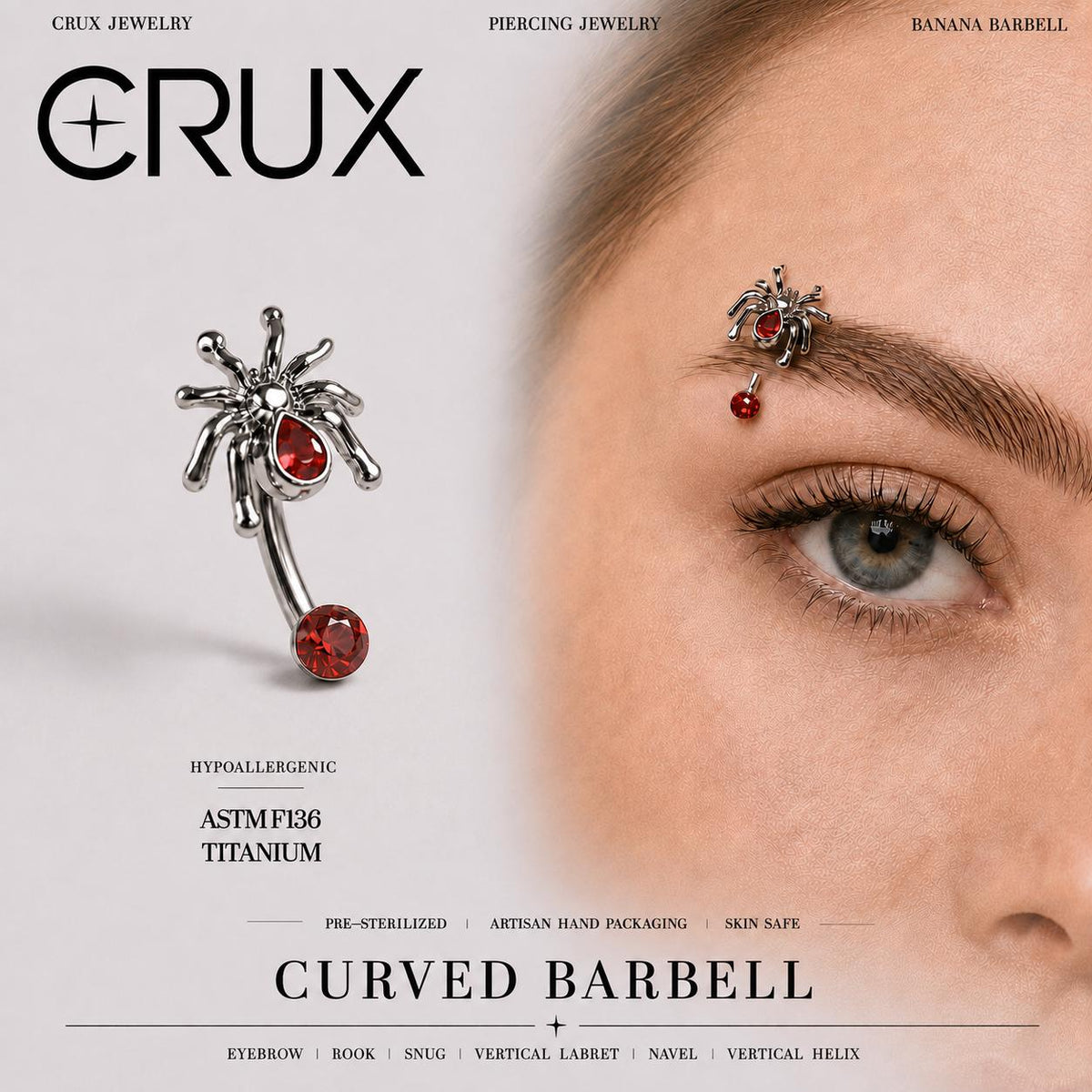 ETSY 4529721904 | IMAGE 1 | Red Gem Spider Titanium Eyebrow Barbell