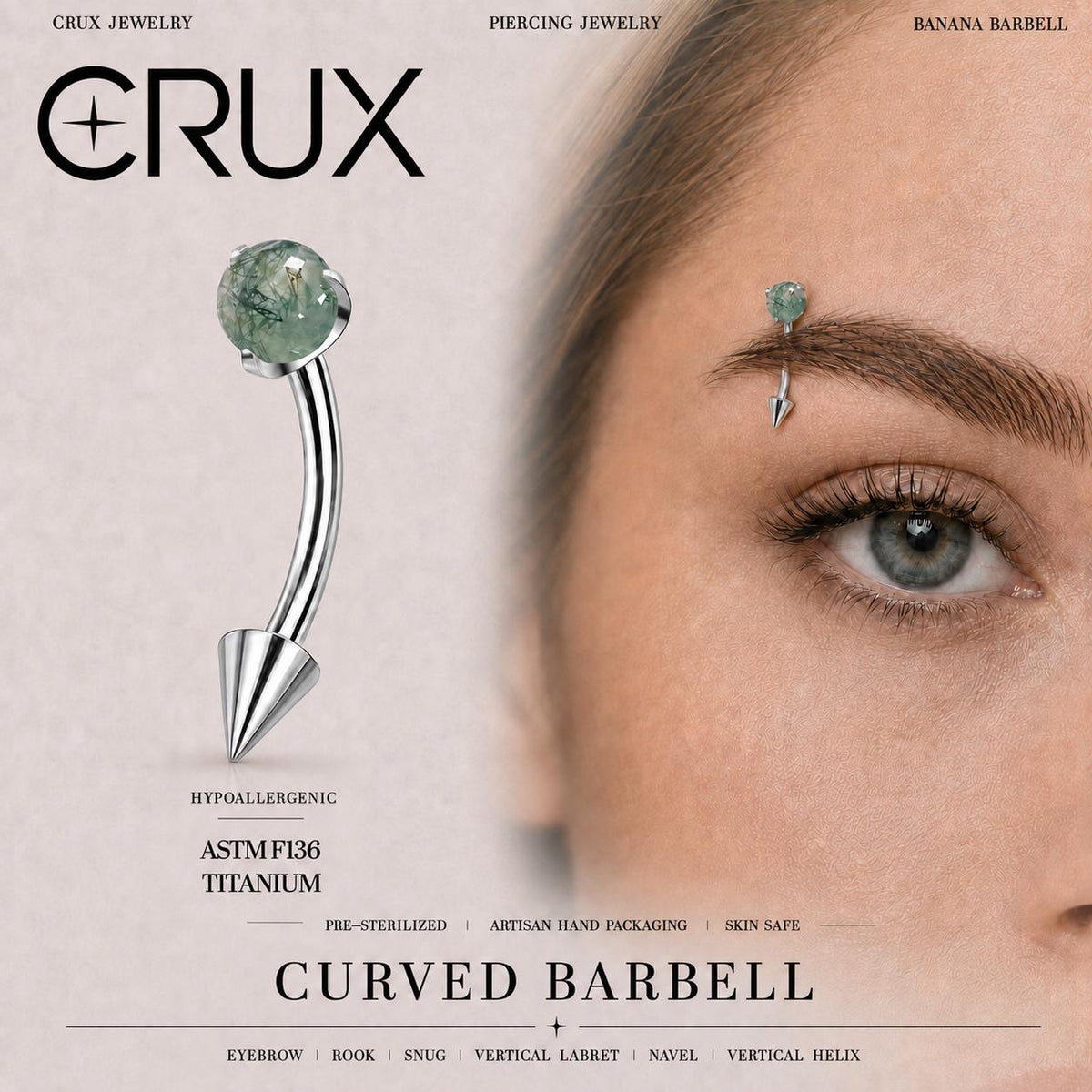 ETSY 4530829390 | IMAGE 1 | Moss Agate Titanium Eyebrow Barbell
