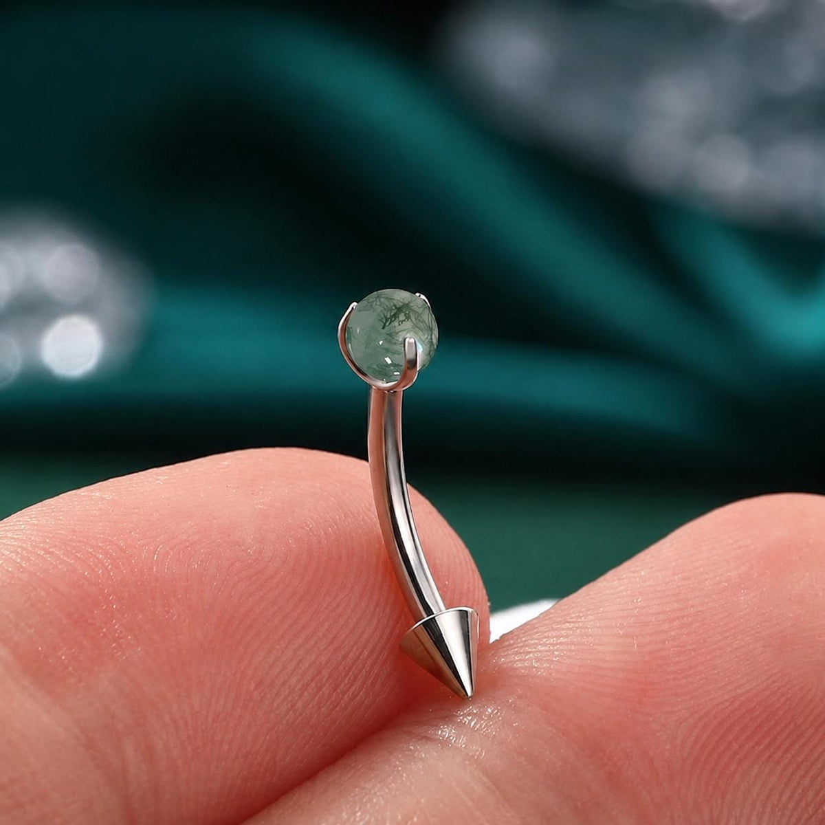 ETSY 4530829390 | IMAGE 2 | Moss Agate Titanium Eyebrow Barbell