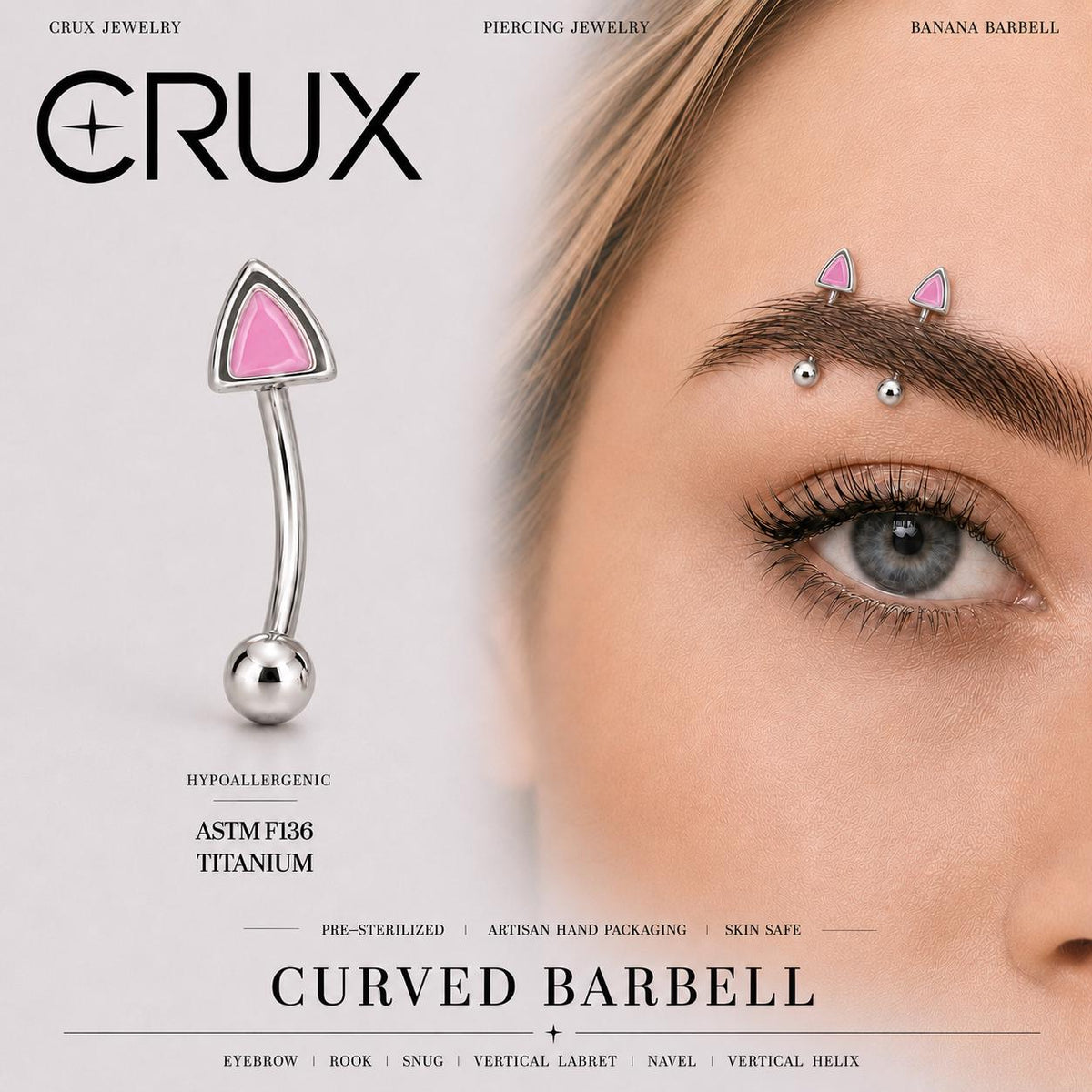 ETSY 4535504202 | IMAGE 1 | Pink Cat Ear Titanium Eyebrow Barbell