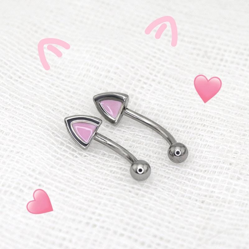 ETSY 4535504202 | IMAGE 2 | Pink Cat Ear Titanium Eyebrow Barbell