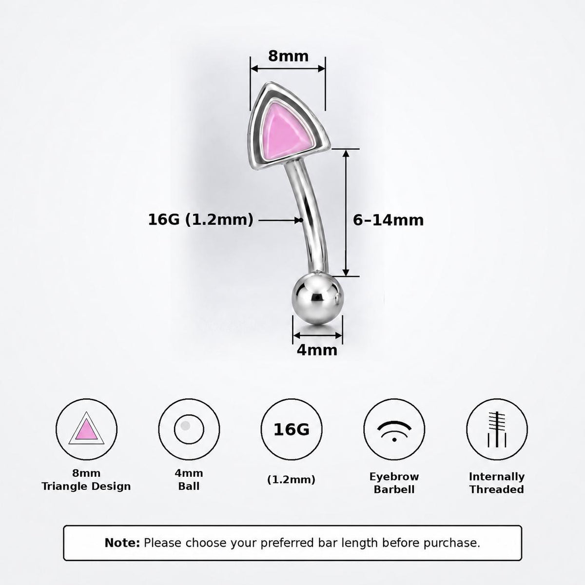 ETSY 4535504202 | IMAGE 5 | Pink Cat Ear Titanium Eyebrow Barbell