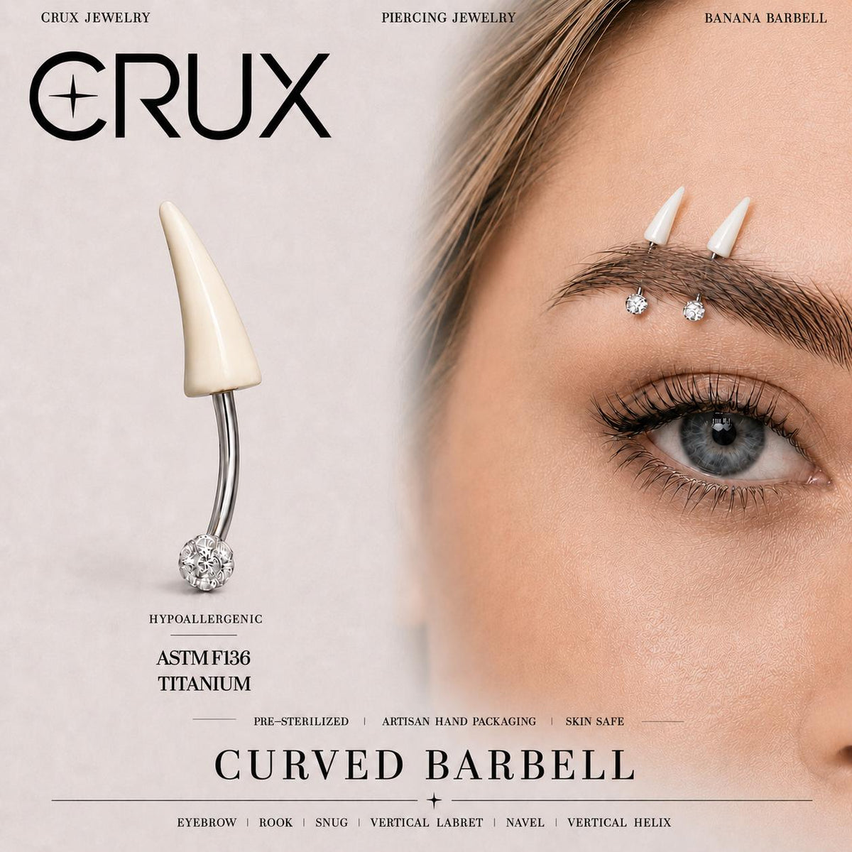 ETSY 4535598610 | IMAGE 1 | White Horn Titanium Eyebrow Barbell