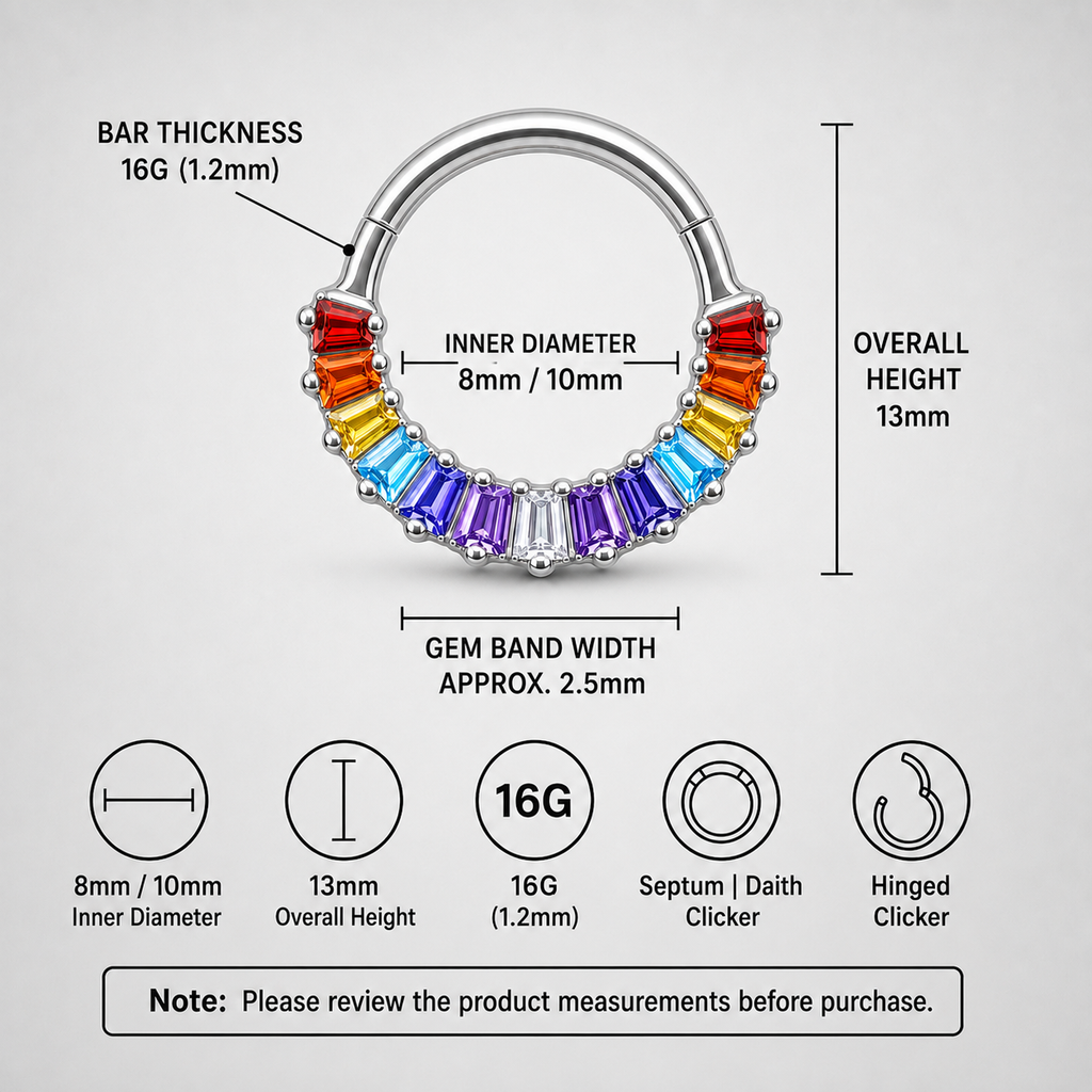 Rainbow Titanium Baguette Septum Clicker