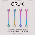Fire Opal titanium industrial barbell, front view