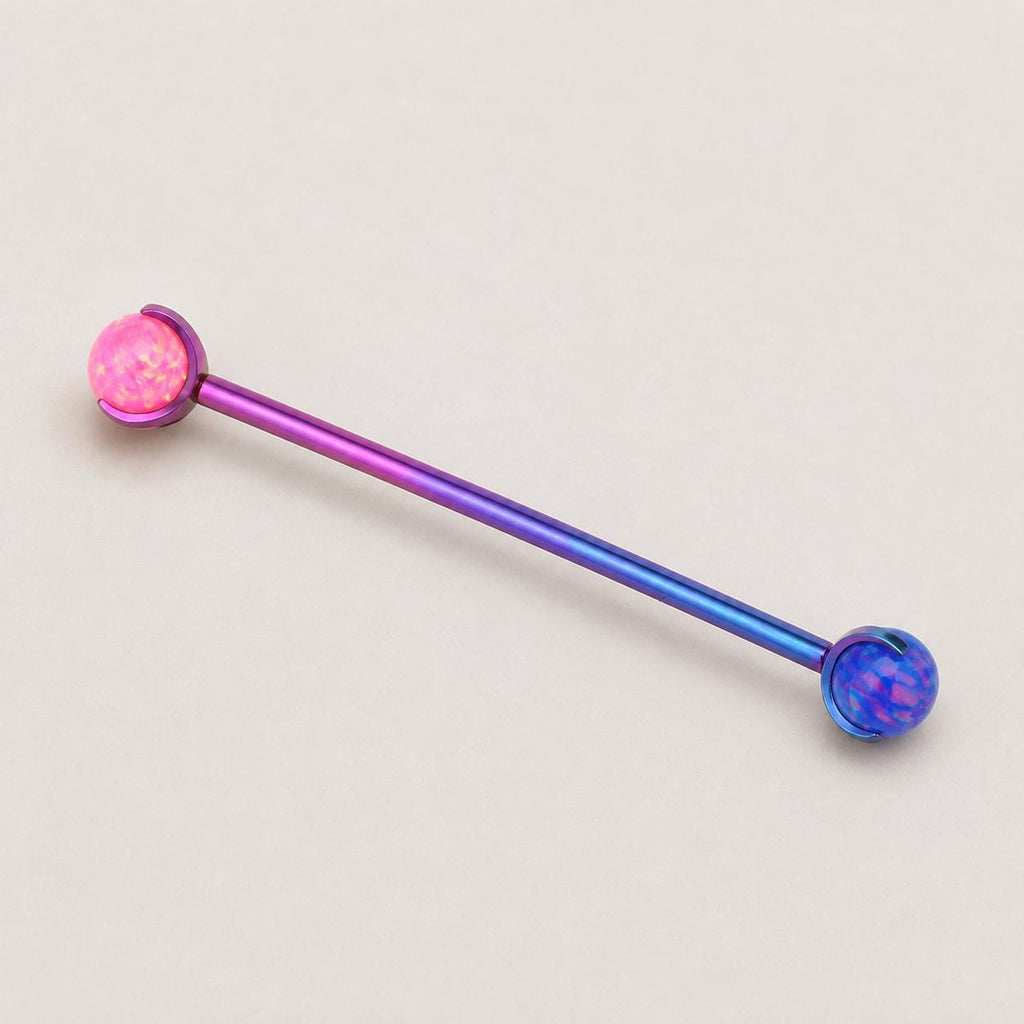 Fire Opal titanium industrial barbell, detail view 4