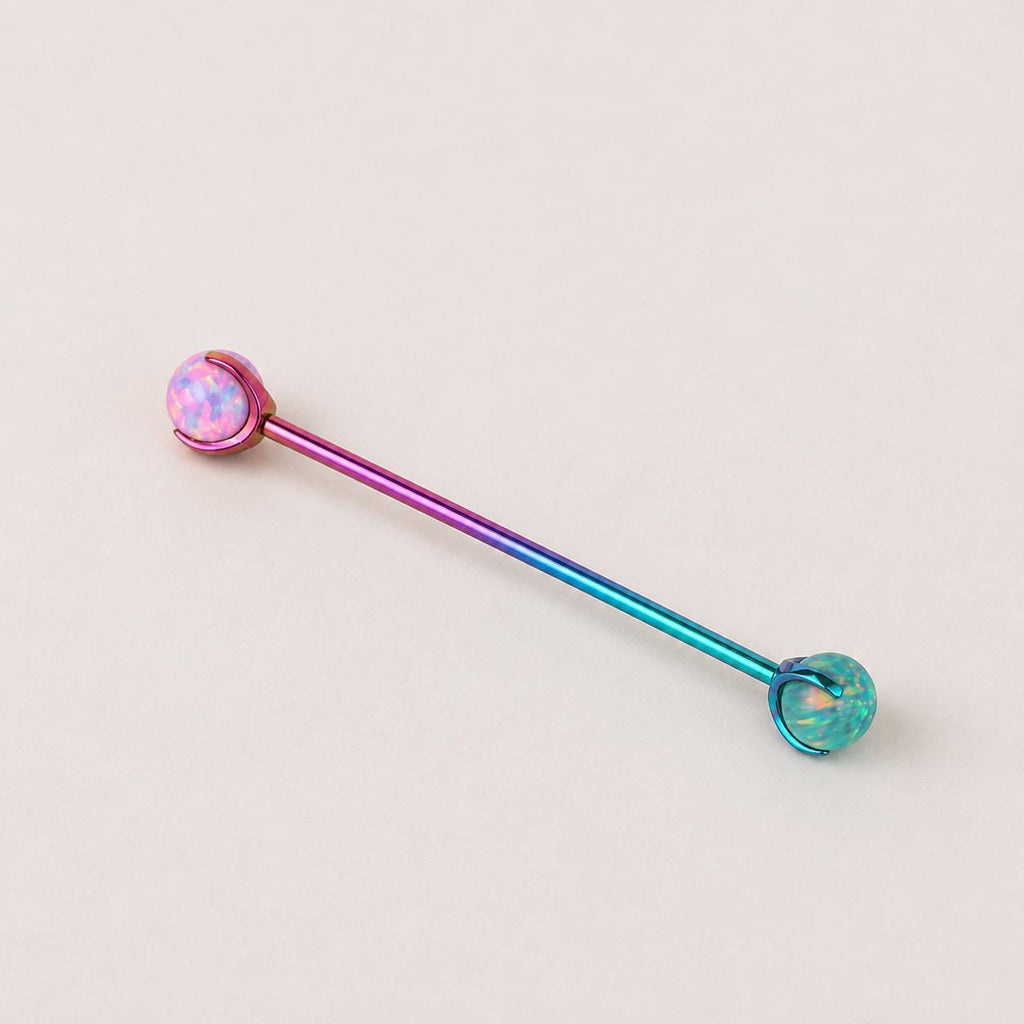 Fire Opal titanium industrial barbell, detail view 5