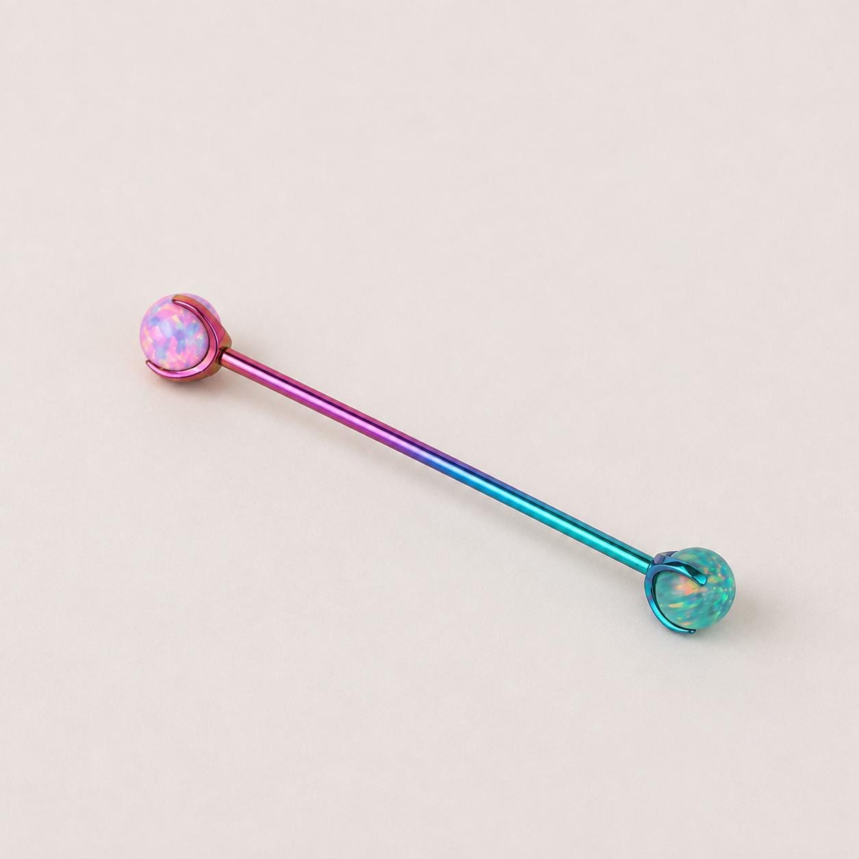 Fire Opal titanium industrial barbell, detail view 5