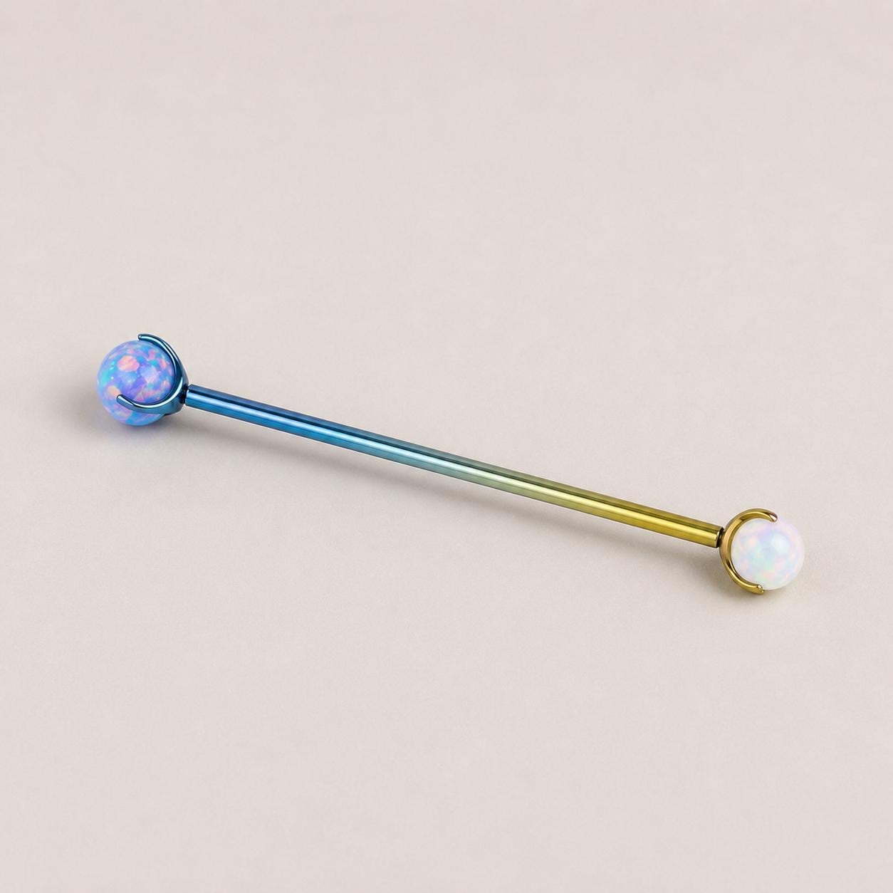 Fire Opal titanium industrial barbell, detail view 6