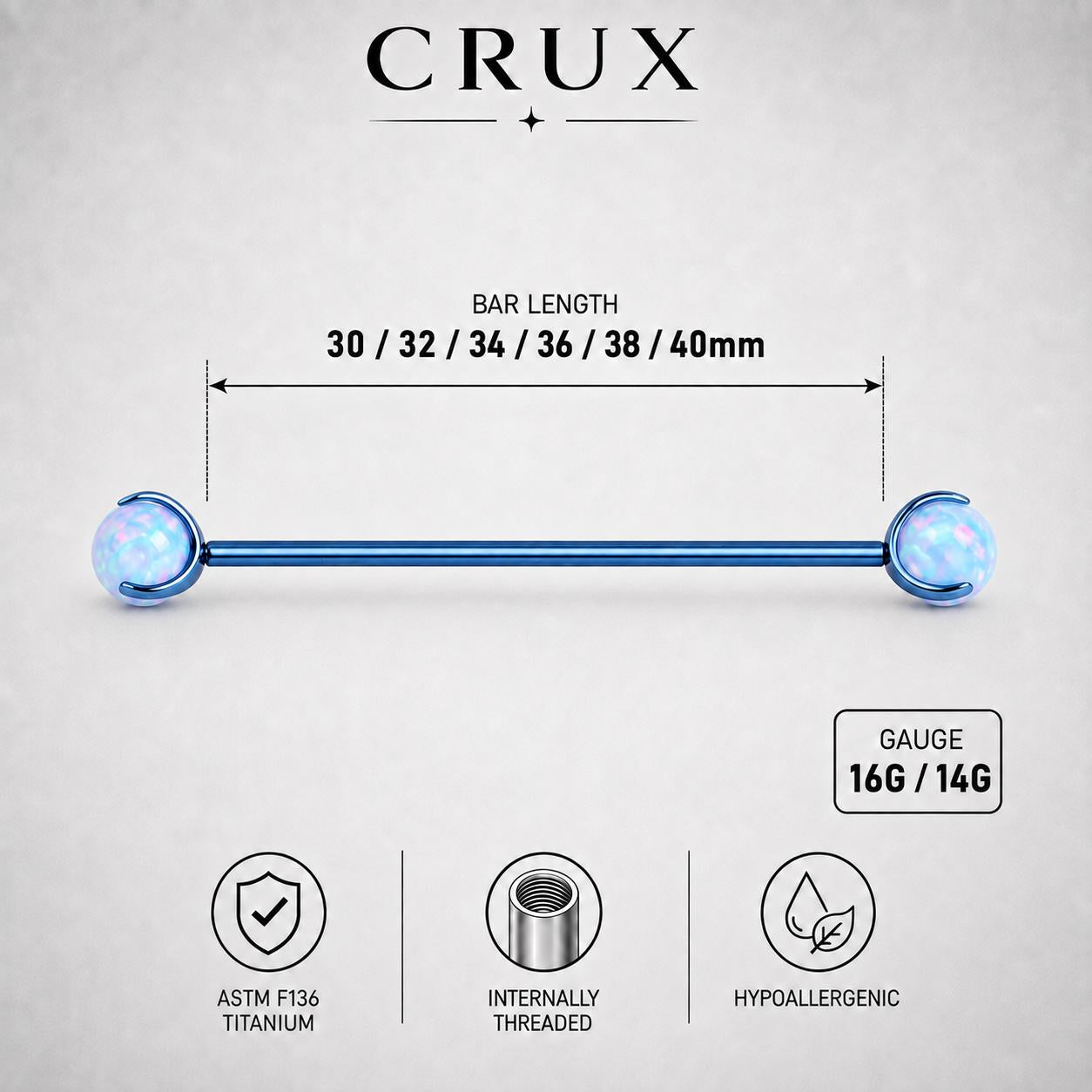 Fire Opal titanium industrial barbell, detail view 7