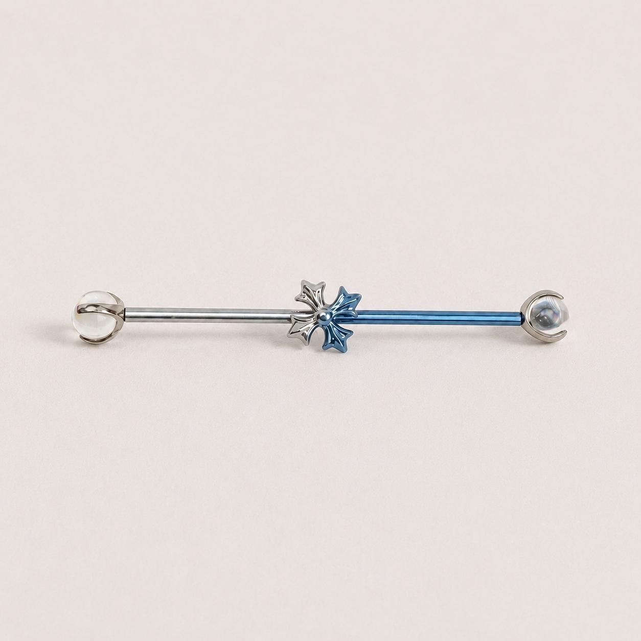 Fleur-de-Lis Crystal titanium industrial barbell, detail view 8