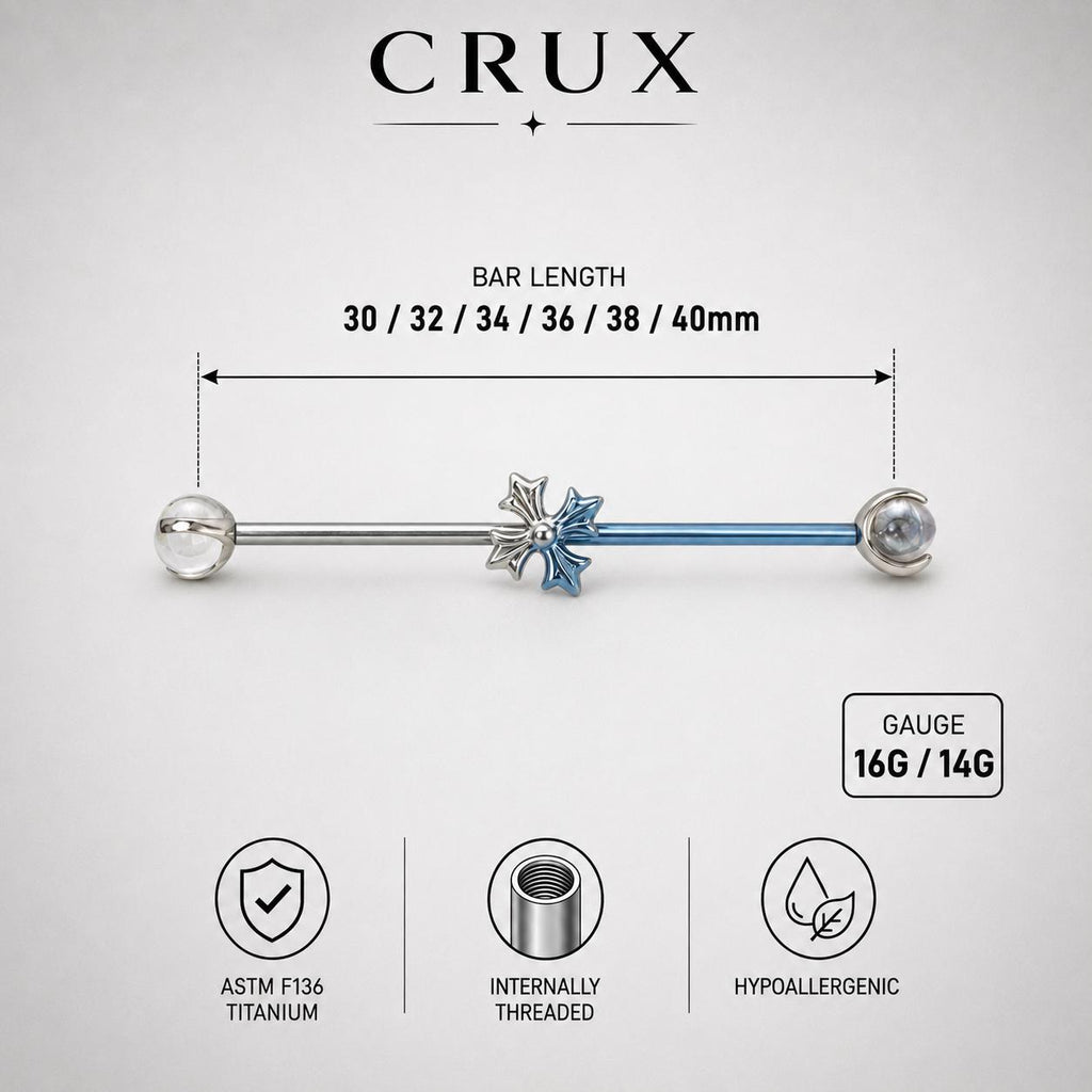Fleur-de-Lis Crystal titanium industrial barbell, detail view 9