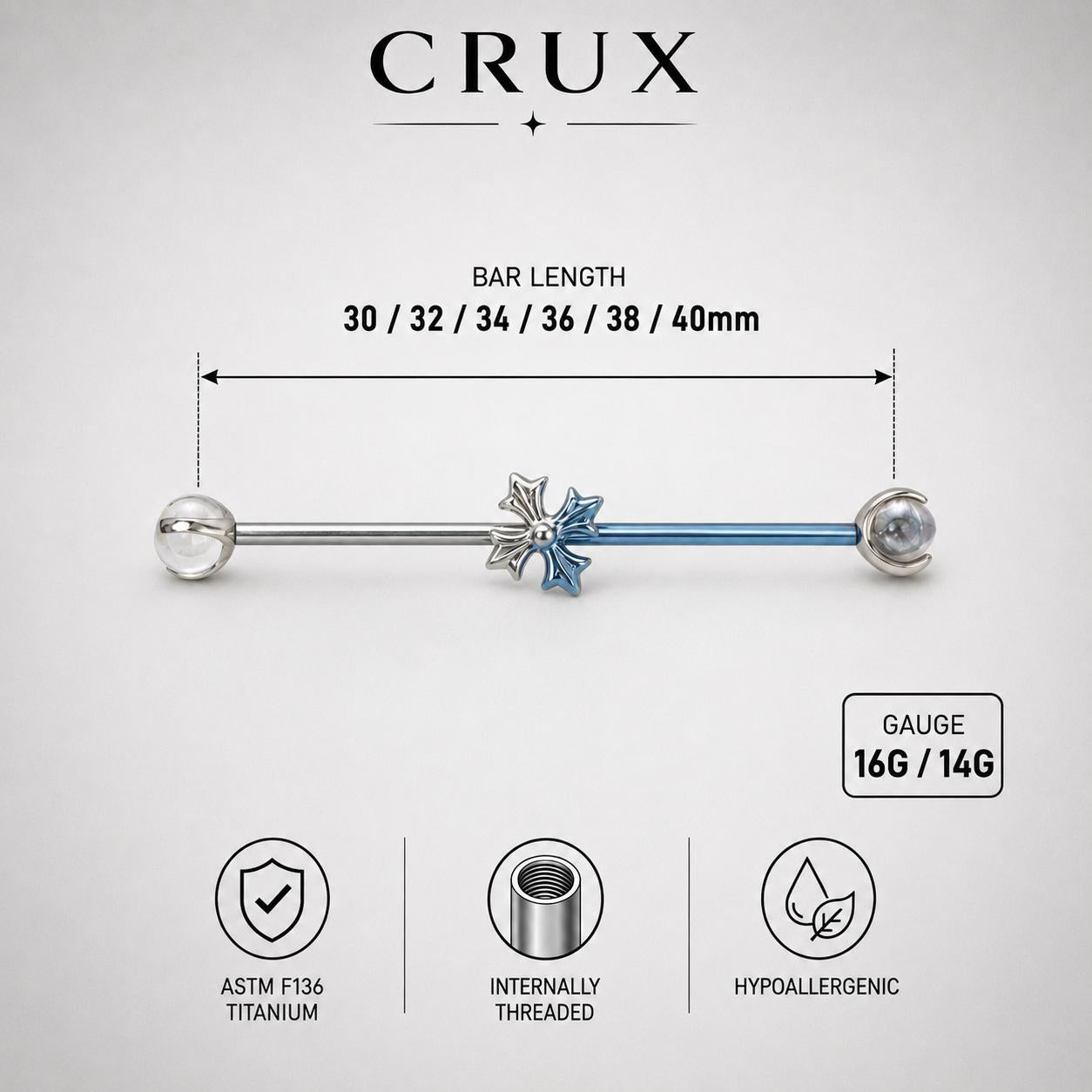 Fleur-de-Lis Crystal titanium industrial barbell, detail view 9