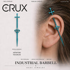 Fleur-de-Lis Sword titanium industrial barbell, front view