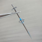 Fleur-de-Lis Sword titanium industrial barbell, detail view 6