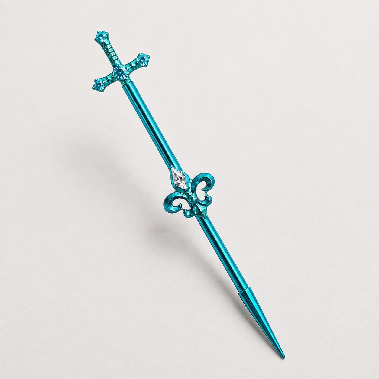 Fleur-de-Lis Sword titanium industrial barbell, detail view 9