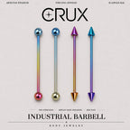 Gradient Ball & Spike titanium industrial barbell, front view