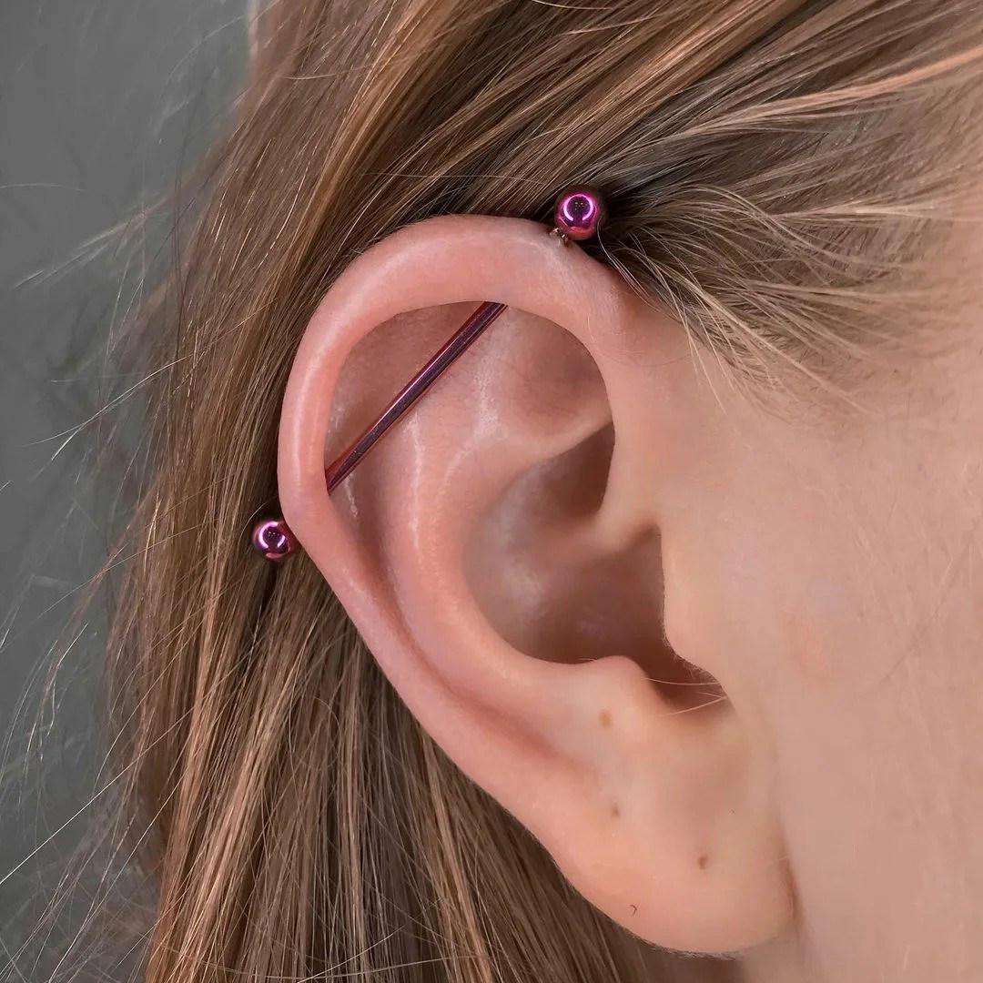 Gradient Ball & Spike titanium industrial barbell, detail view 4