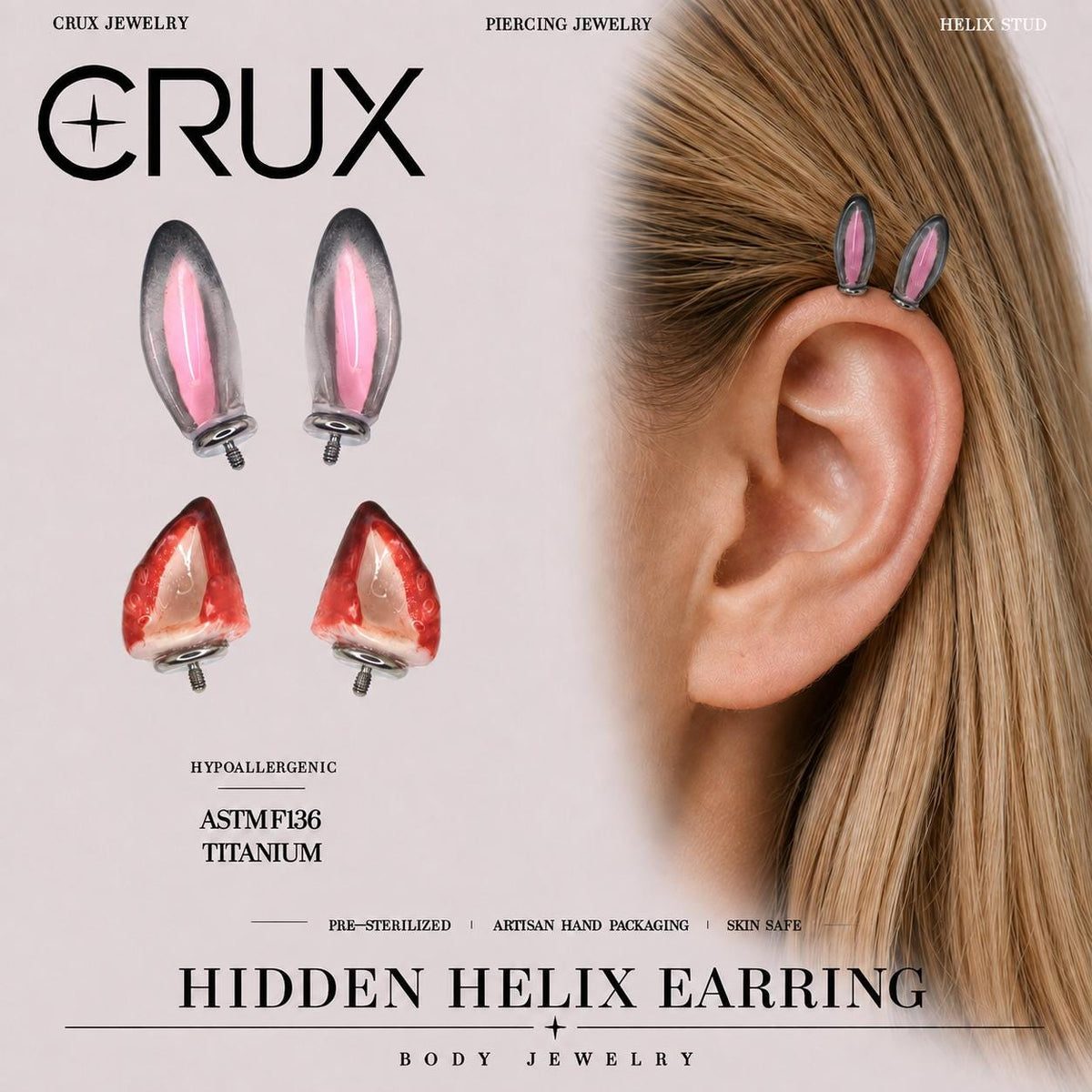 Bunny Officer & Fox Ear Set hidden helix jewelry