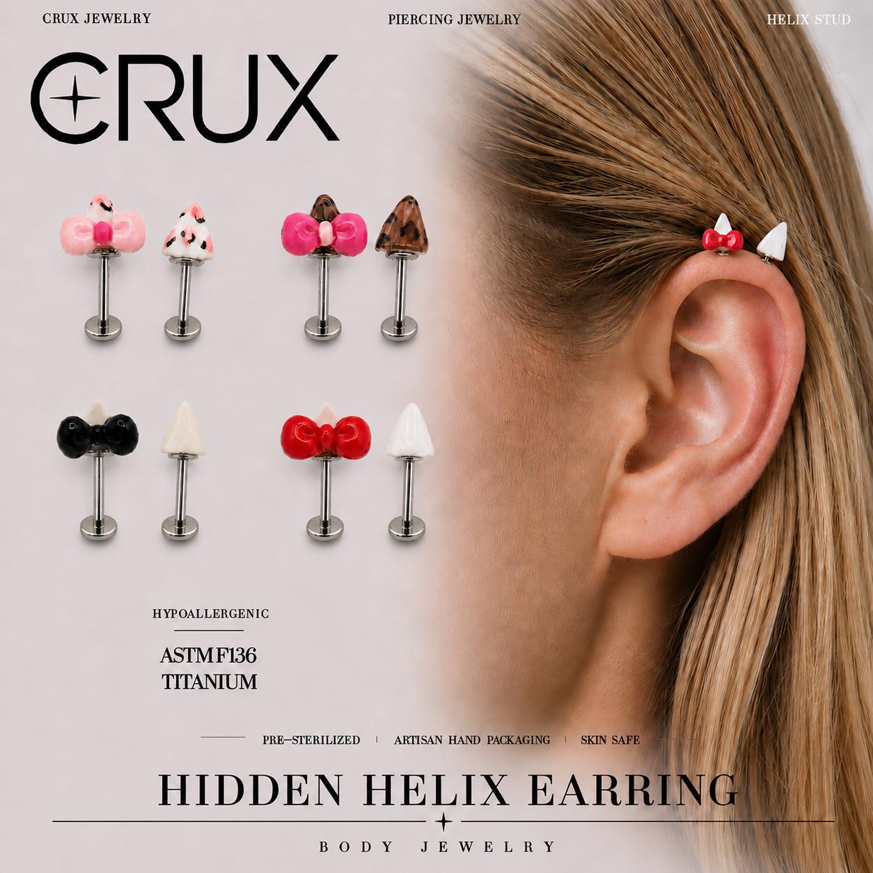 Bow & Cat Ear Set hidden helix jewelry