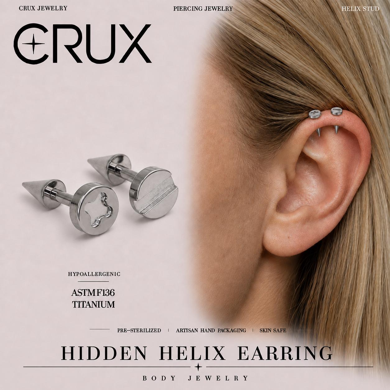 Screw Head & Bone Spike-Back Stud hidden helix jewelry