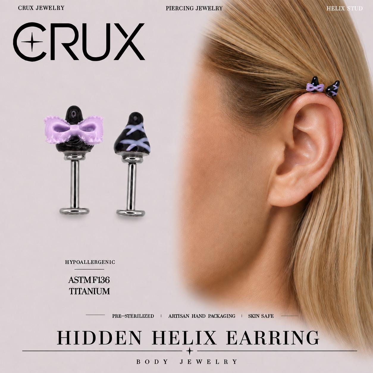 Kuromi Bow & Striped Ear Set hidden helix jewelry