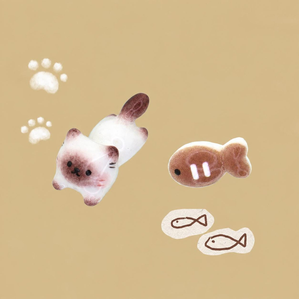 Cat, Paw & Fish Stud Collection Fish+Kitty detail 10