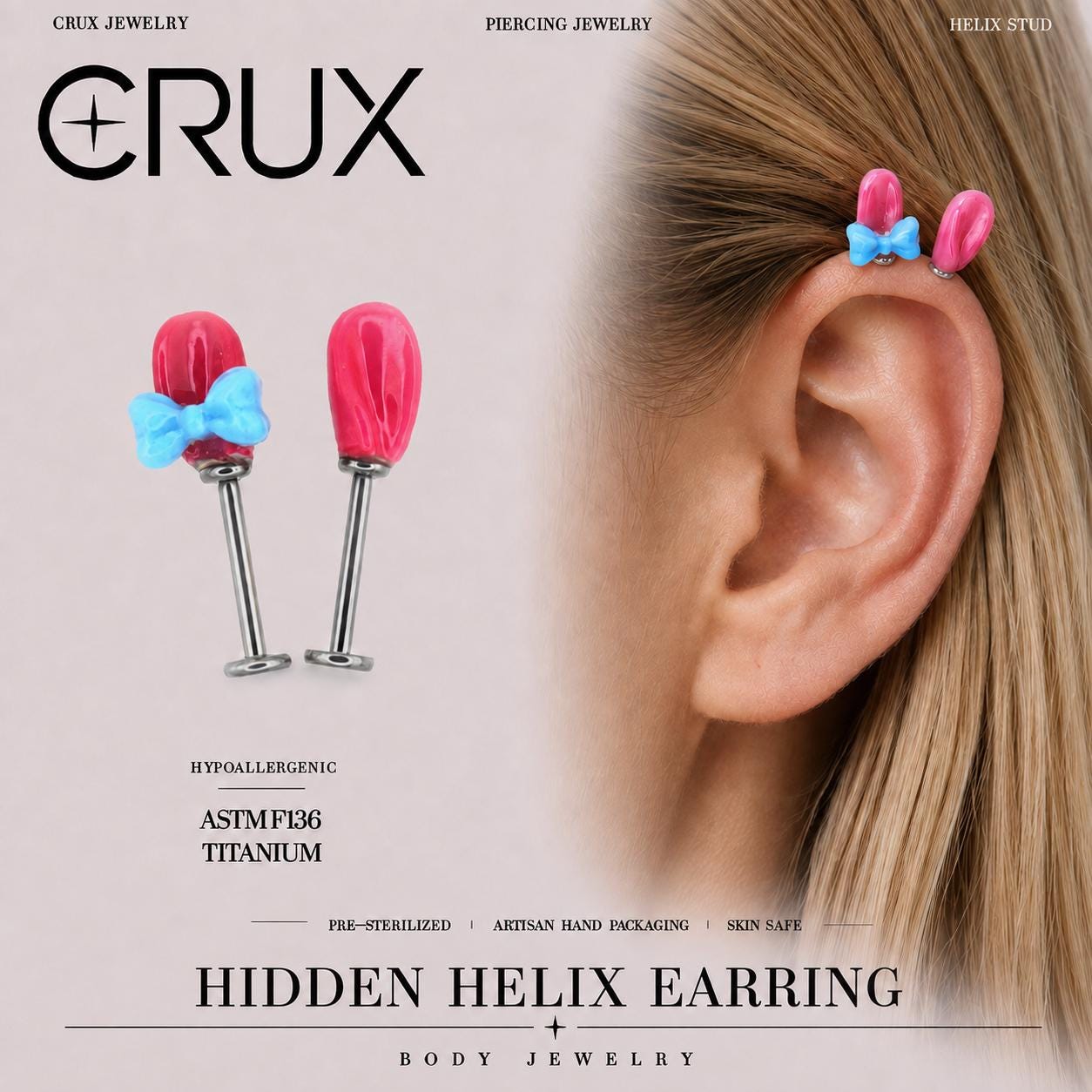 My Melody Ear & Bow Set hidden helix jewelry