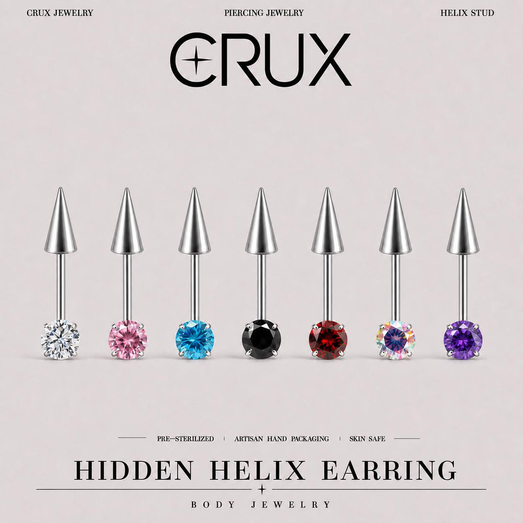Round CZ & Spike Barbell hidden helix jewelry