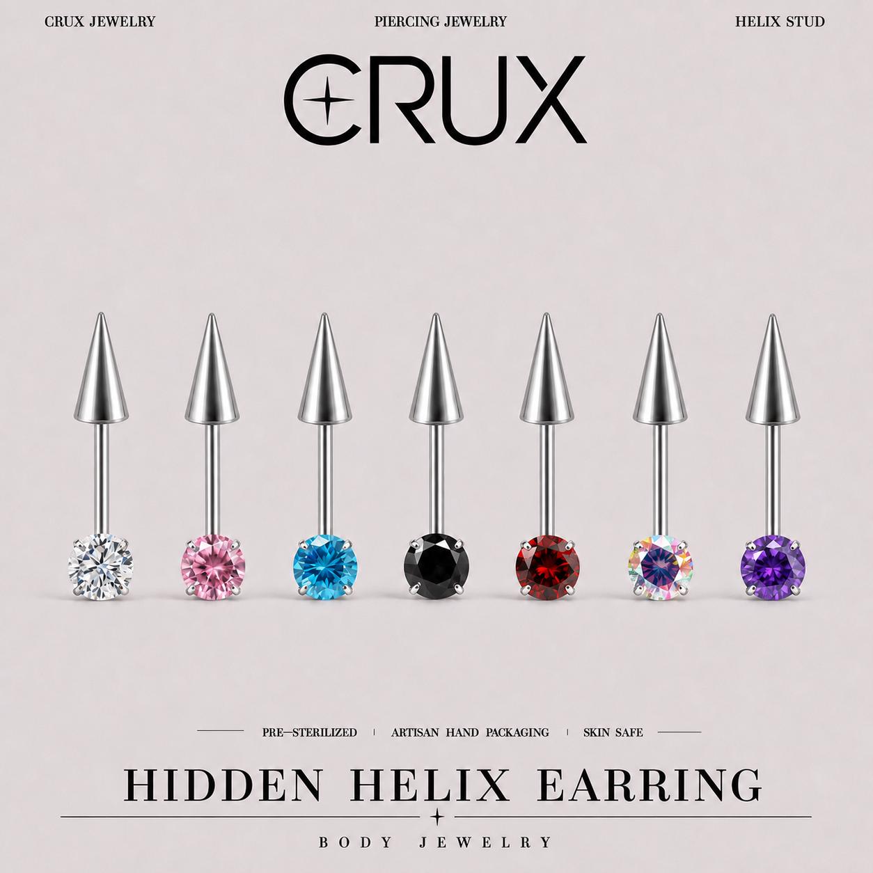 Round CZ & Spike Barbell hidden helix jewelry