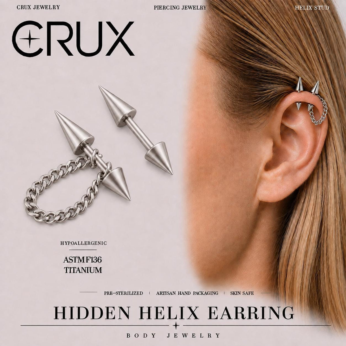 Double Spike & Chain Barbell hidden helix jewelry