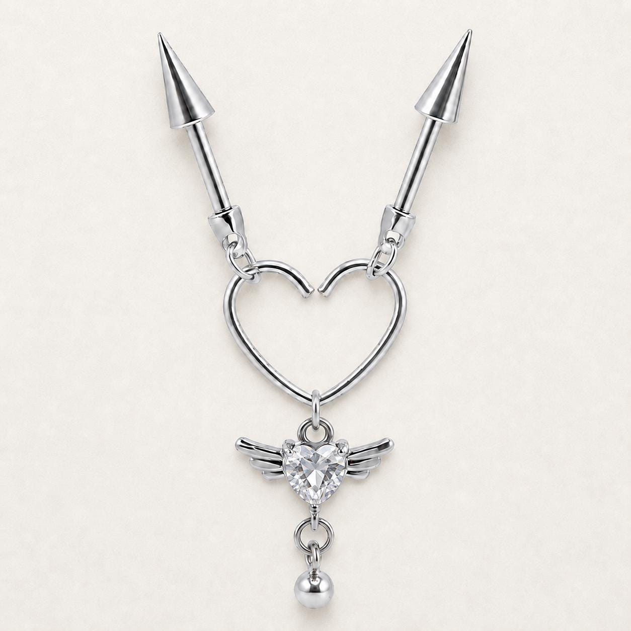 Devil Winged Heart Chain Crystal Angel detail 7