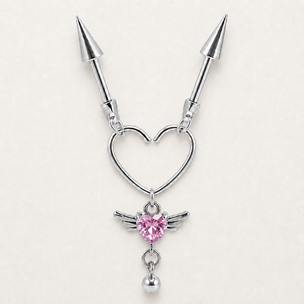 Devil Winged Heart Chain Cupid Wings detail 8