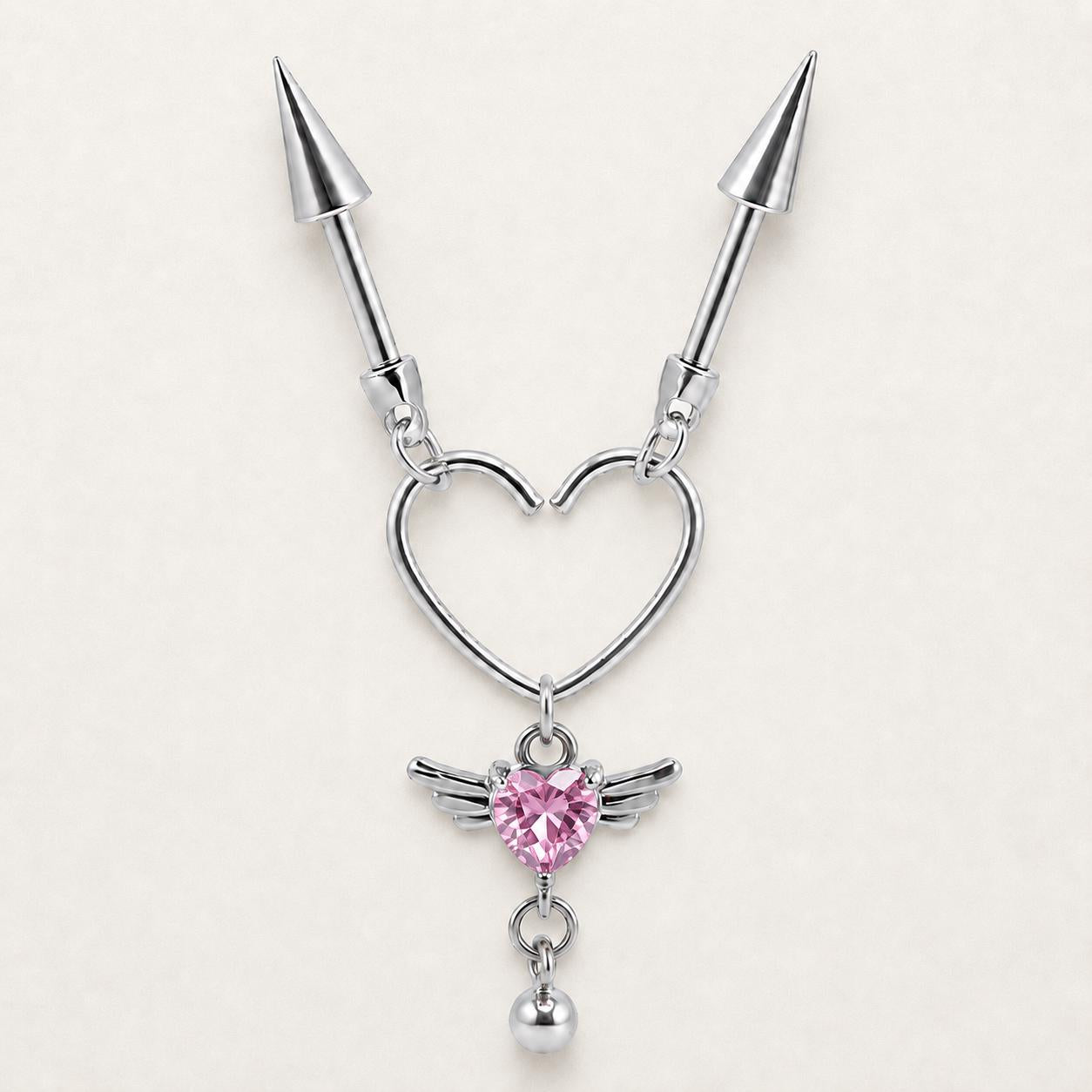 Devil Winged Heart Chain Cupid Wings detail 8