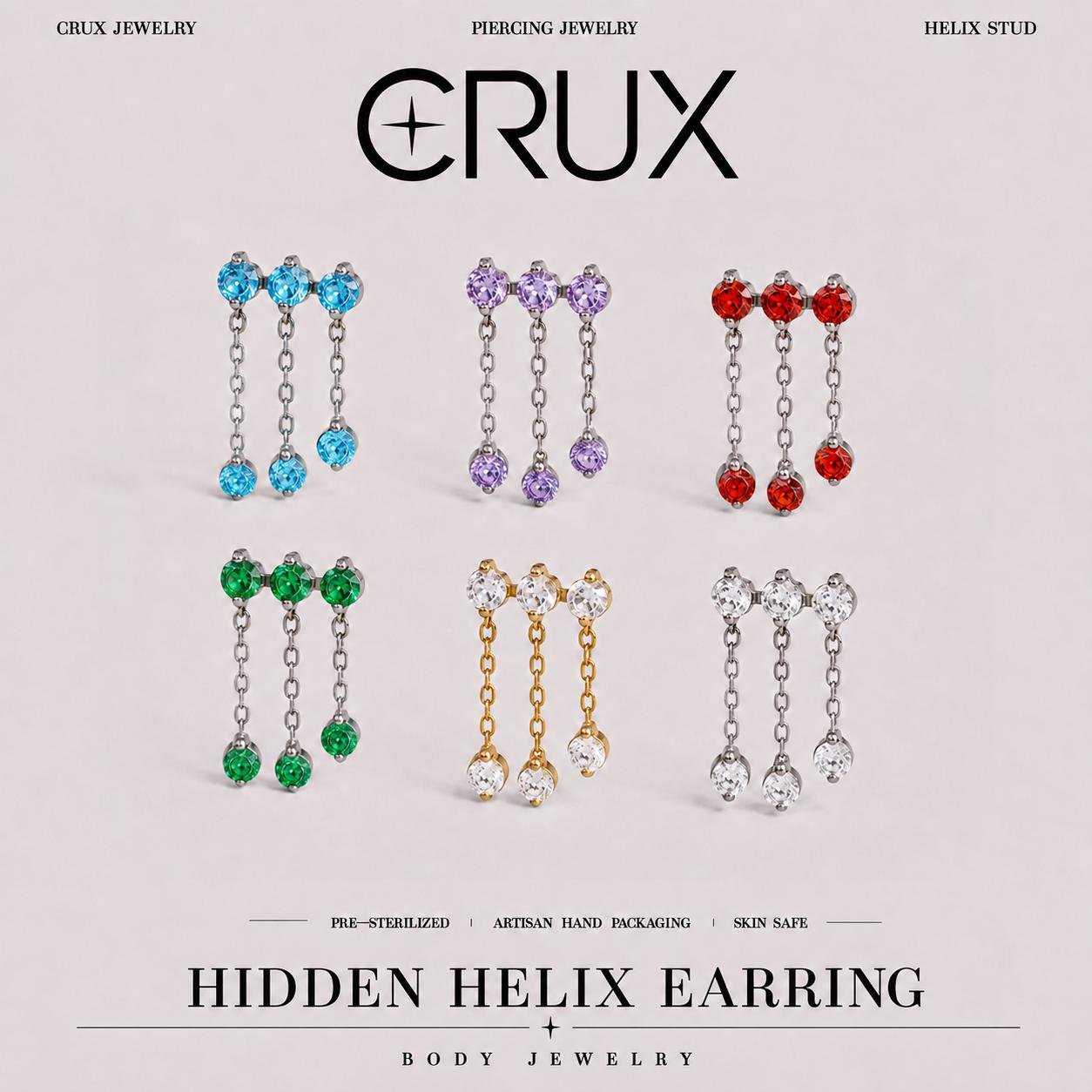 Triple Crystal Chain Tassel hidden helix jewelry
