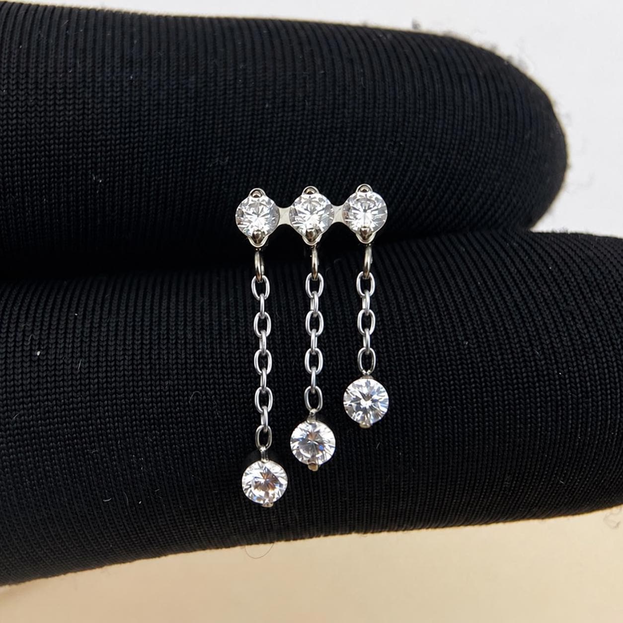 Triple Crystal Chain Tassel Silver Cascade detail 9