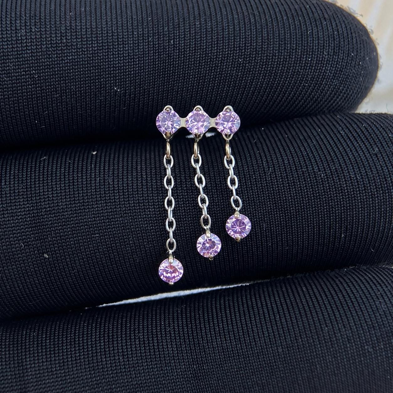 Triple Crystal Chain Tassel Lilac Drift detail 14