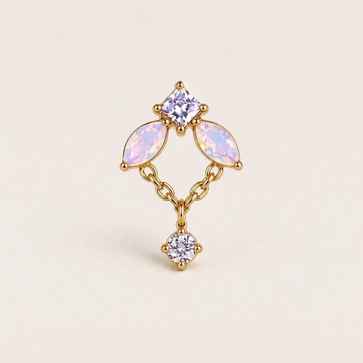 Iridescent Leaf Chain Dangle Lilac Glow detail 10