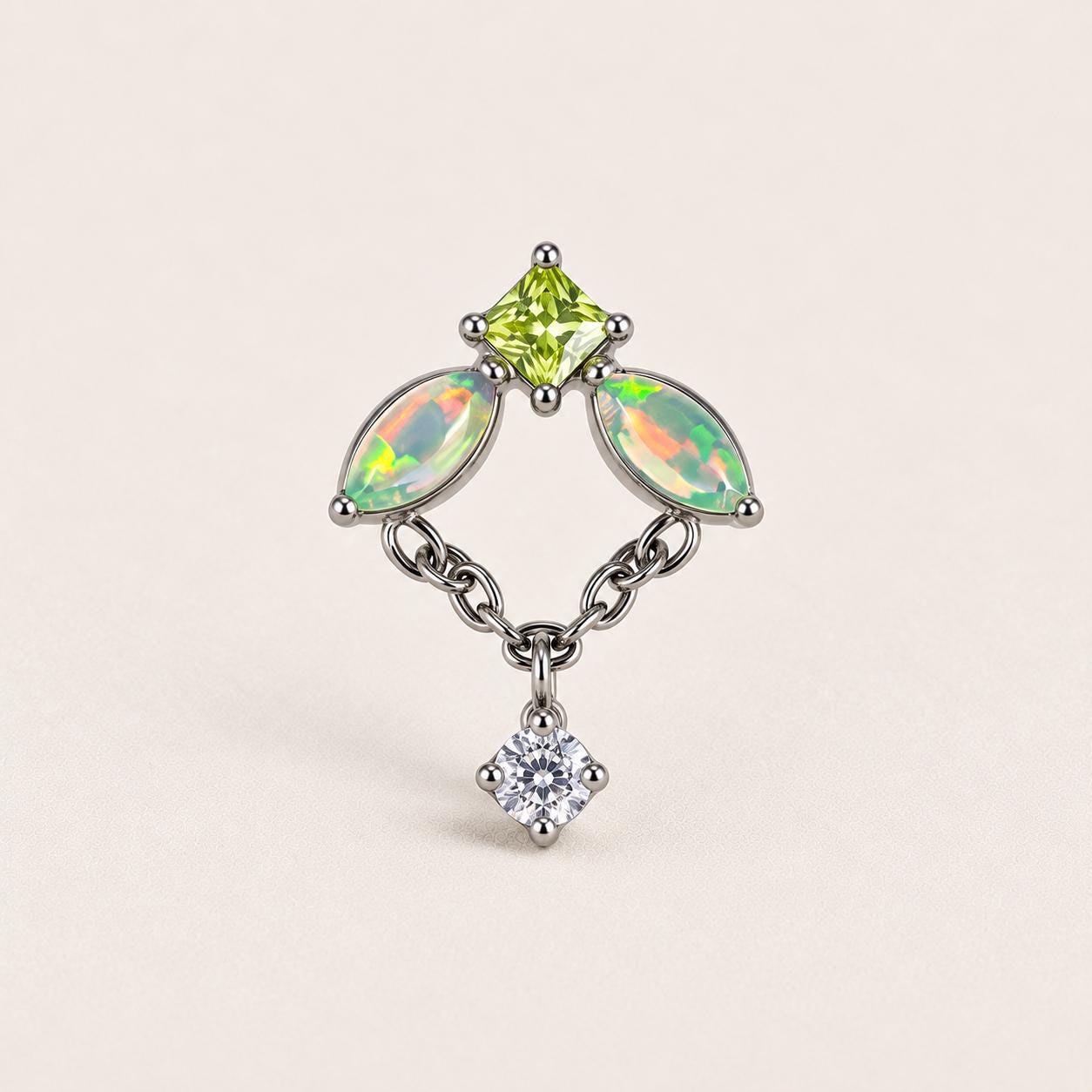 Iridescent Leaf Chain Dangle Lime Fairy detail 12