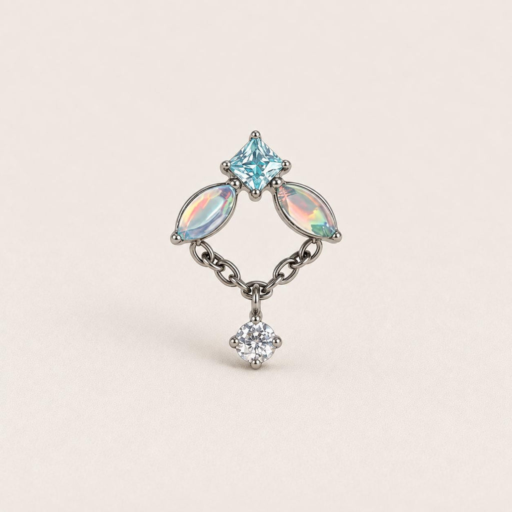 Iridescent Leaf Chain Dangle Aqua Frost detail 14